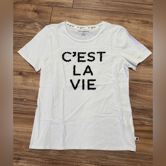 Karl Lagerfeld Tops - Karl Lagerfeld White C'est La Vie Tee
